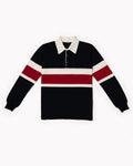 Rugby Polo in Cotton Crepe - Blue Navy Cardinal Red/ Off White