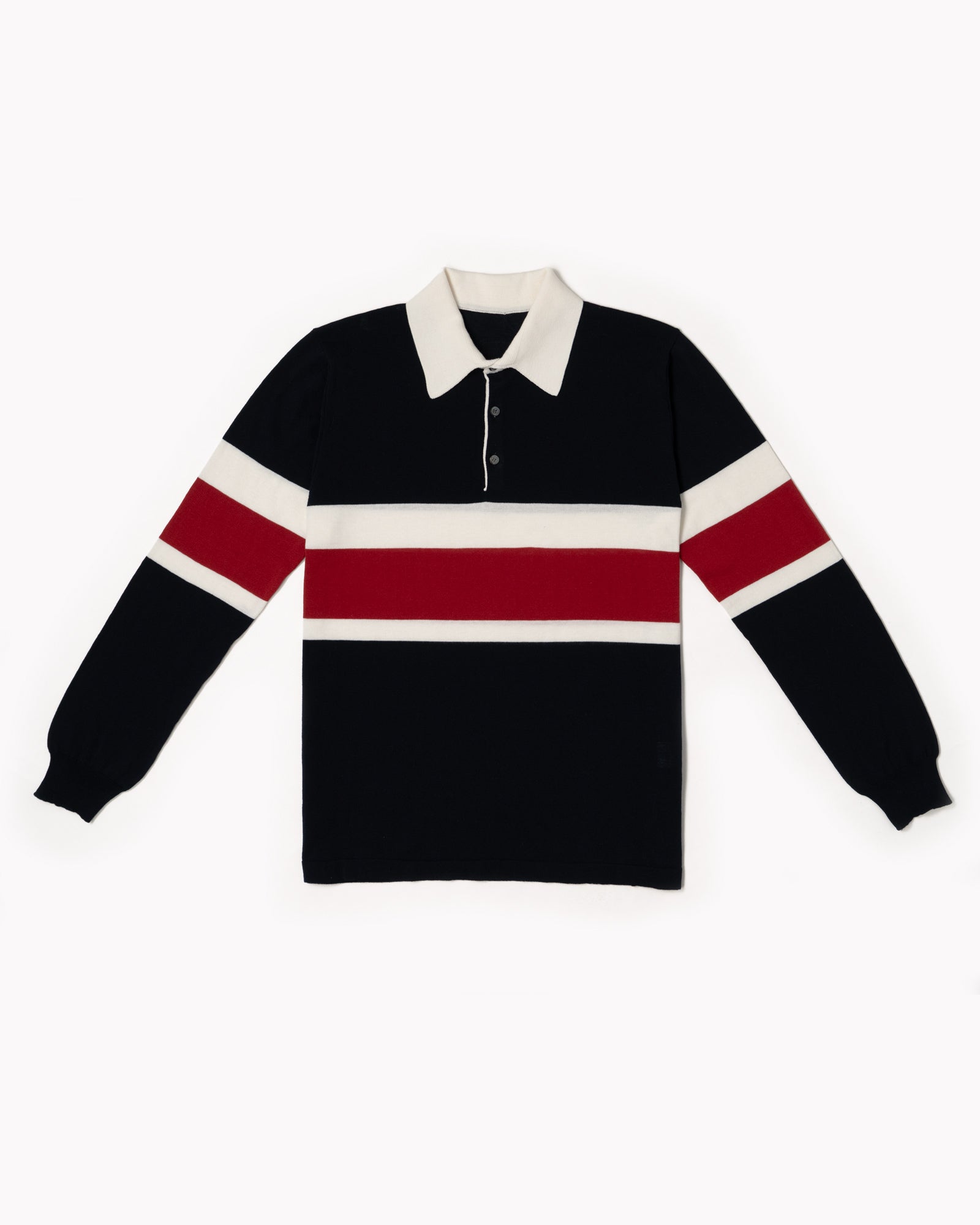 Rugby Polo in Cotton Crepe - Blue Navy Cardinal Red/ Off White