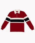 Rugby Polo in Cotton Crepe - Cardinal Red Blue Navy / Off White