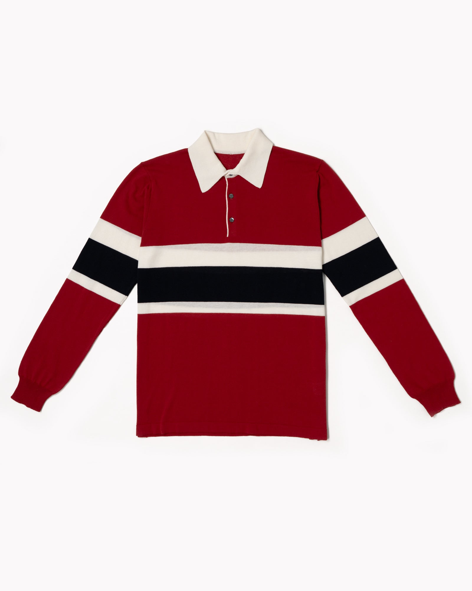 Rugby Polo in Cotton Crepe - Cardinal Red Blue Navy / Off White
