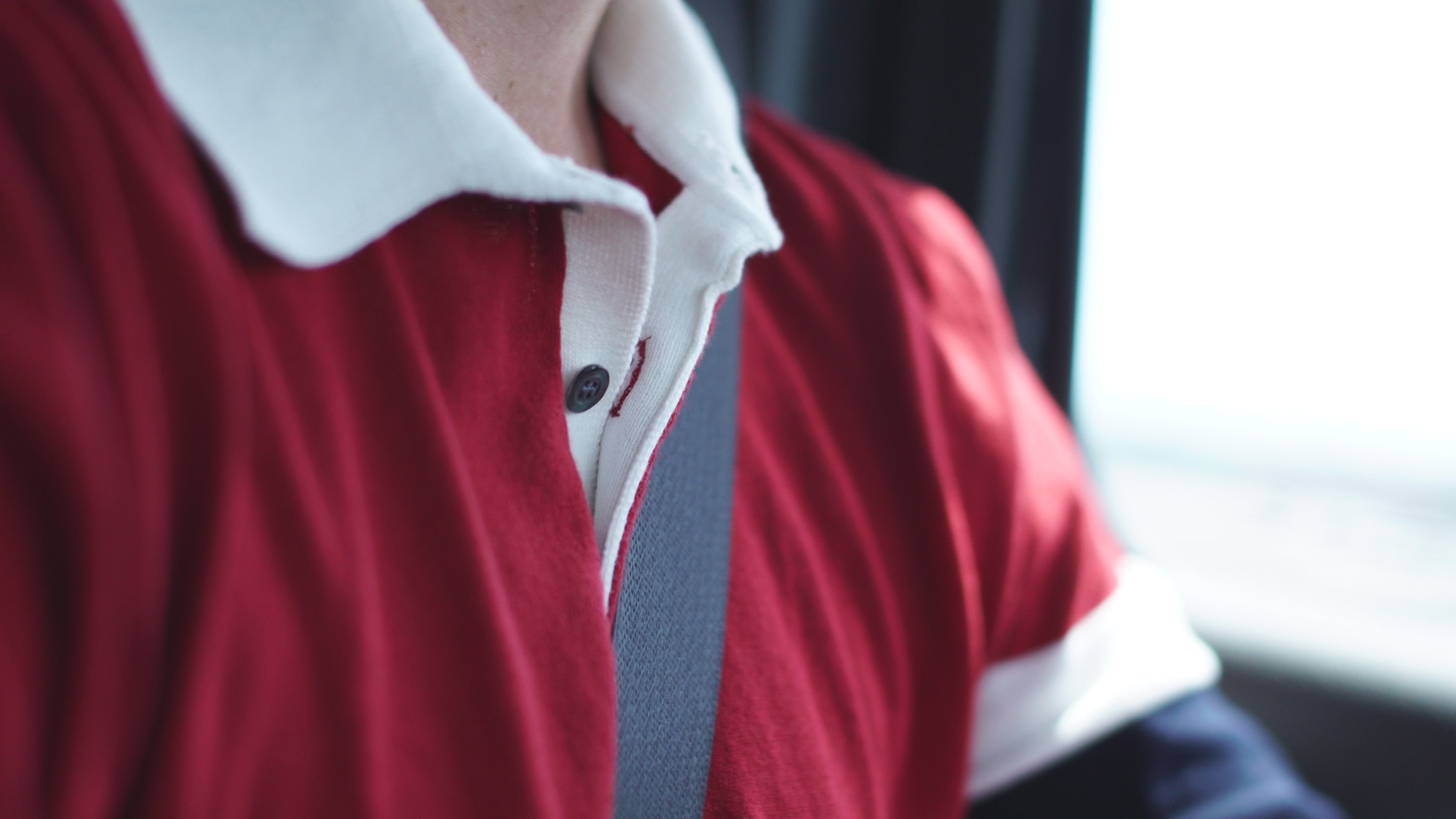 Rugby Polo in Cotton Crepe - Cardinal Red Blue Navy / Off White