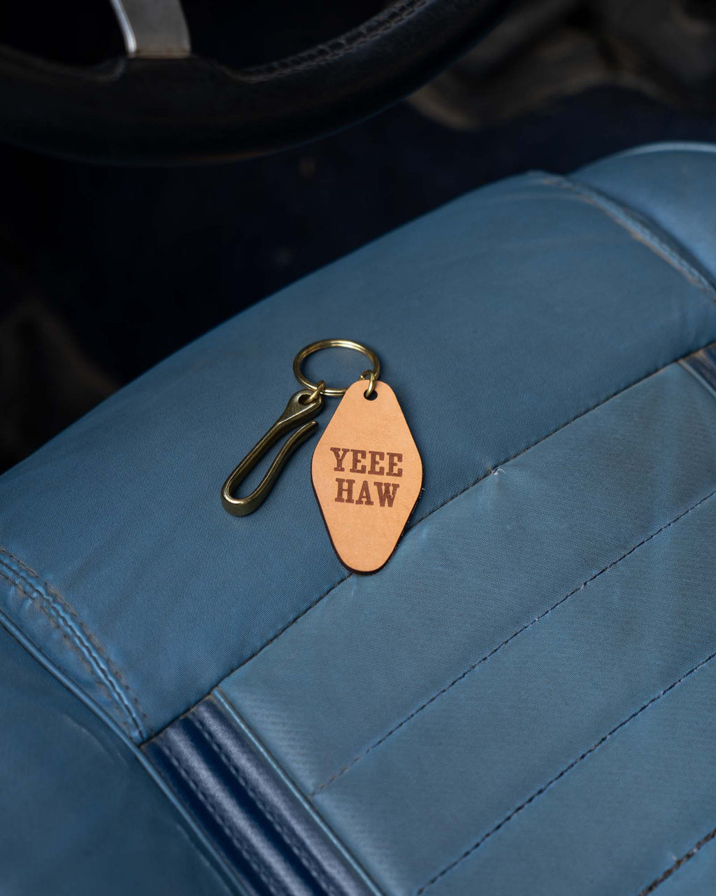 YEEE HAW Natural Leather Keychain