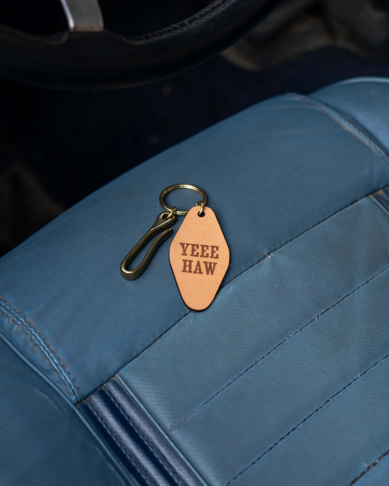 YEEE HAW Natural Leather Keychain